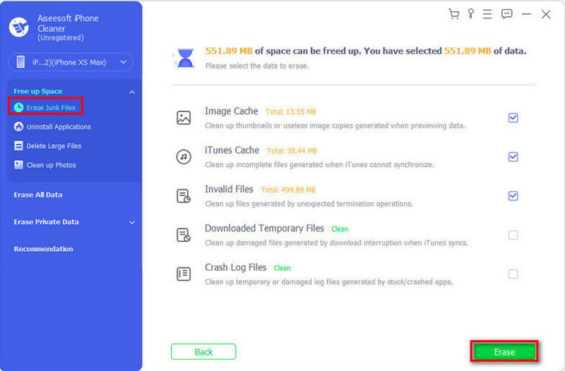 Aiseesoft iPhone Cleaner Erase Junk Files
