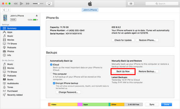 Backup iPhone to PC Using iTunes