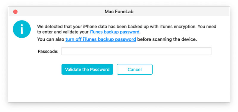 Enter iTunes Backup Password