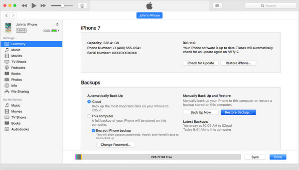 Restore Backup in iTunes