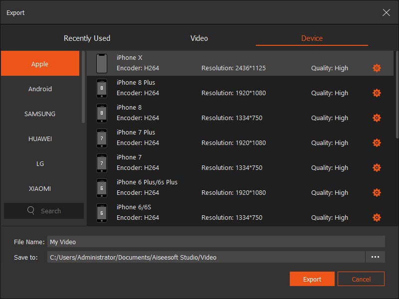 output settings