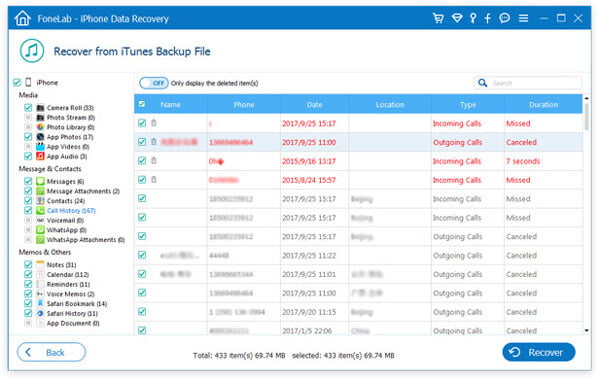 Recover Call History from iTunes