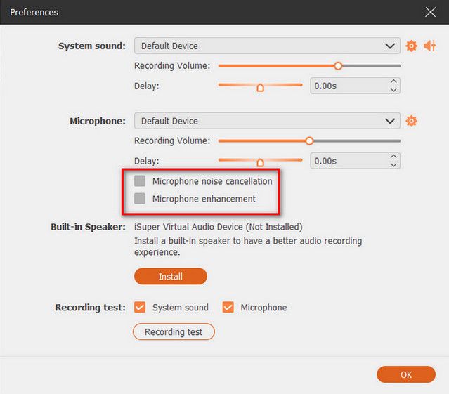 Set Recording Audio Options