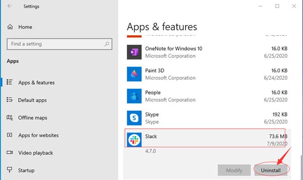 Uinstall Slack Windows 10